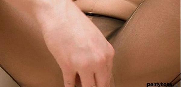  Teena black pantyhose through pussy fingering